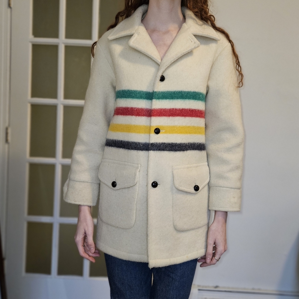 vtg 60s/70s Cream Hudson's Bay Wool Coat